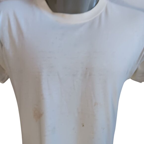 Medium Men's Single Stitch T-shirt Vintage Trashed White Crew Neck 1980's Plain - Picture 2 of 6